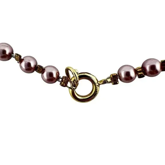 Vintage Style Cloisonné Blue Enamel Cherry Blossom Faux Pink Pearls 18” Necklace - Picture 5 of 5